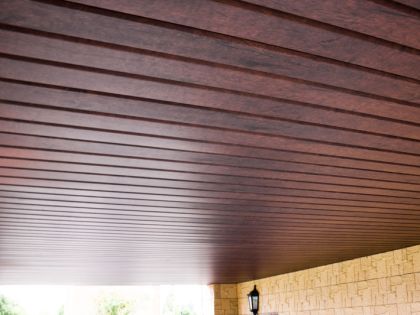 Металлический сайдинг Эко Брус 0,45 Printech Twincolor-foil Cherry Wood (бразильская вишня)