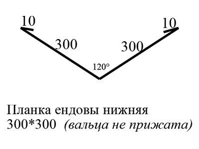 Планка ендовы нижняя 300х300, чертёж, производство Доступная Кровля