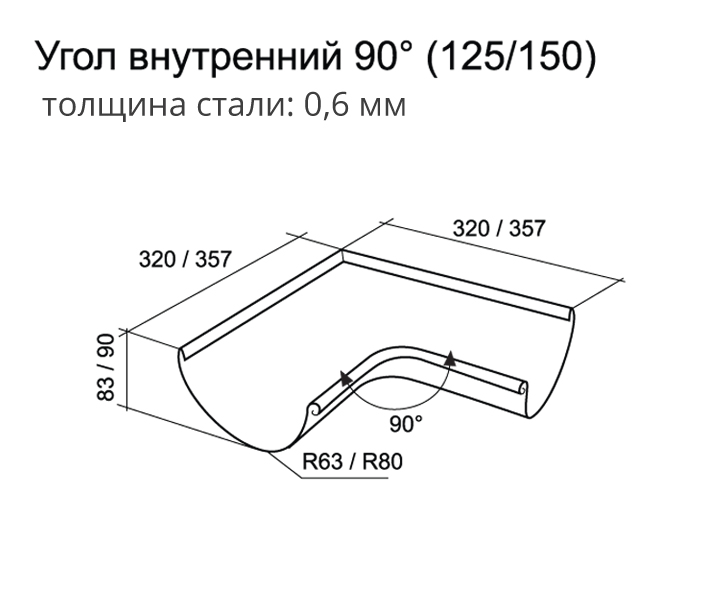 Чертёж угла внутреннего Гранд Лайн 90гр